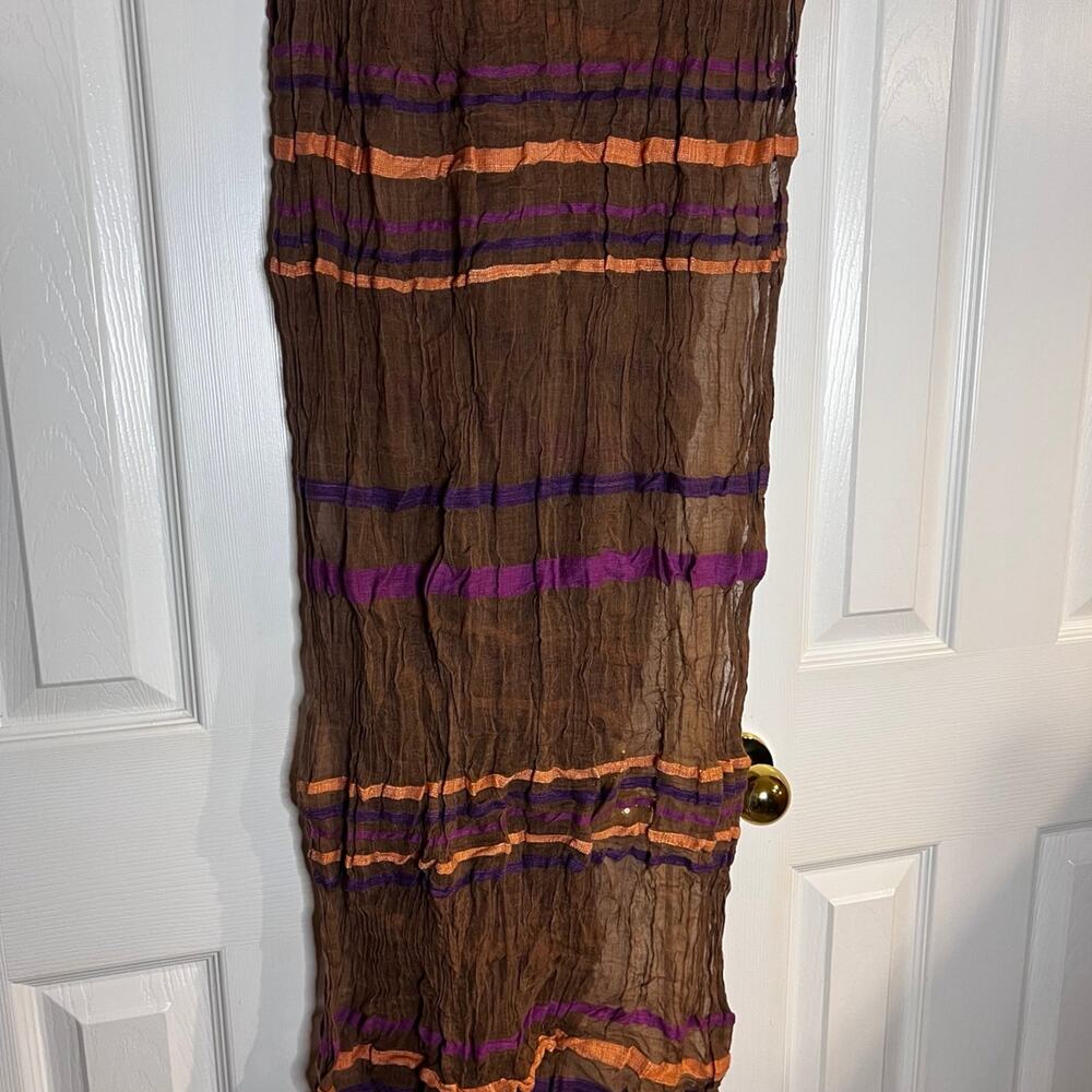 ABLE FashionABLE Crinkle Stripe Scarf Brown Purple Orange Fair Trade